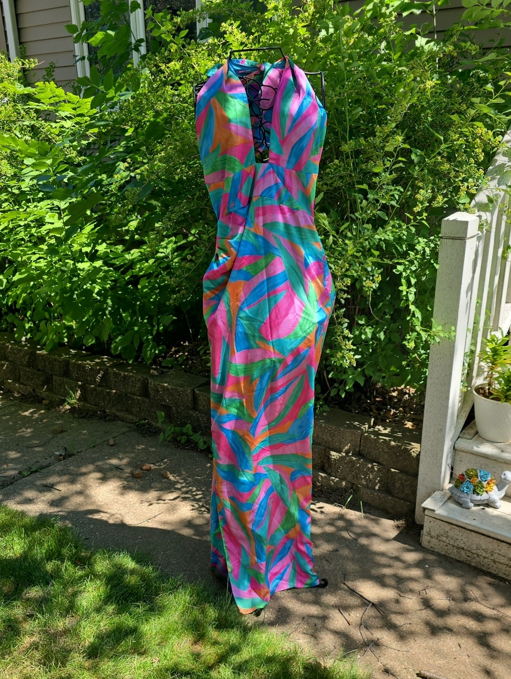Show Me Your MuMu Multicolor Pink Teal Orange Halter Maxi Dress